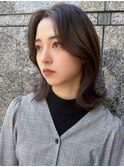 ブリーチなしチョコレート色×前髪/顔周り×韓国ミディアム[大宮