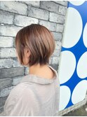 大人かわいい/レイヤーロング/グレーベージュ/前髪パーマ/柏