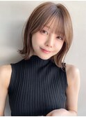 くびれヘアワンカールイメチェン斜めバングデザインカラー