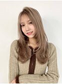 ミルクティーベージュ/韓国プルエクステ/顔まわりカット