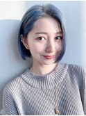 アイスブルーボブ_エアリーミディショートパーマ_48333