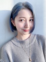 アルバム 銀座(ALBUM GINZA)&nbsp;アイスブルーボブ_エアリーミディショートパーマ_48333