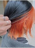 インナーカラー×オレンジ×イヤリングカラー×インナーボブ