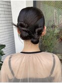 お呼ばれヘアお団子ツインヘアアレンジ結婚式参列