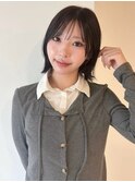 くびれヘア 暗髪 黒髪 ボブヘア シースルーバング 顔周りカット
