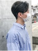 [m]束感アップバングツーブロコンマヘアダークグレーグレージュ