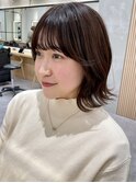 ミディアムヘアショコラベージュボブルフベビーバングカール