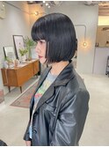 黒髪ボブ/ぱつっとボブ/ワイドバング