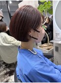 丸みボブ ショートボブ レッドカラー ワインレッド