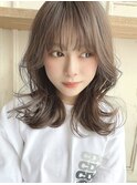 ミディアムくびれ韓国(ピンクベージュボブルフ)