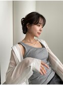 シースルーマッシュハイライトセミロングブリーチなしカラーボブ