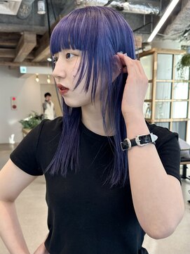 ディッセンバー 神宮前(December) / purple color / ワイドバング /レイヤーロング/ネイビーグレー