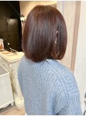 福山人気内巻きボブミディピンクブラウンブリーチなし春20代30代