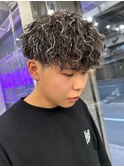 ホワイトメッシュハイライトスパイラルパーマツイストパーマ