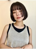 切りっぱなしボブ/顔まわりレイヤー/縮毛矯正/透明感カラー