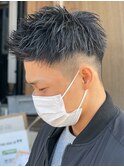 アップバングツーブロックバーバーフェードツイストメッシュ