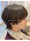 暗髪マッシュショートネオウルフ小顔バングアッシュブラウン