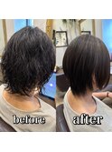 美髪矯正で広がり知らずの前下がりショートに!