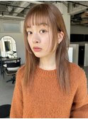 ワイドバング/顔まわりレイヤー/ブラウンベージュ