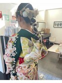 成人式前撮り 着付けヘアメイクゆるふわアップ髪飾り