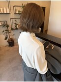 ブリーチなしダブルカラーオリーブベージュ外ハネボブ大人可愛い