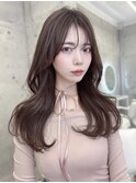 上品韓国くびれヘア＊ピンクグレージュ透明感カラー前髪カット