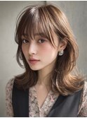顔周りカットダークブラウンレイヤーミディ