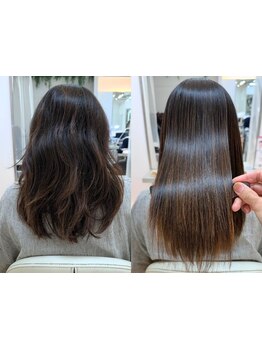 独自に開発した純度100%TRで、髪の内部からダメージを補修し、潤いを与えます。手触り・質感共に大満足◎