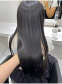 11091黒髪グレージュ髪質改善アッシュブラック細めハイライト
