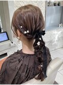 お呼ばれヘア♪編みおろしスタイル×ベロアリボン