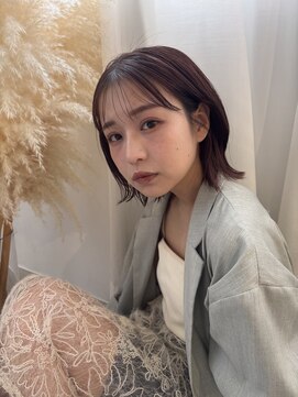 サンクチュアリー 千里山(Sanctuary) ボルドーブラウンカラー×くびれボブヘア