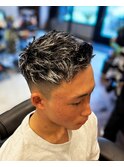 ホワイトメッシュハイライトスパイラルパーマツイストパーマ