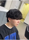 爽やかビジネス無造作ナチュラルツーブロック波巻きパーマウルフ