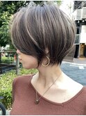 似合わせカット小顔ショートボブ 丸みショート ハイライトカラー