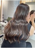 ハイライトカラーくびれヘアアプリコットオレンジ