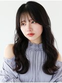 顔まわりレイヤー波巻きロング×暗髪ダークブラウン