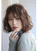 大人可愛い◎20代30代40代前髪パーマグレーベージュ