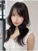 ロング暗めカラー韓国ヘア顔周りレイヤー_F21011