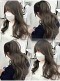 グレージュ/顔まわりカット/くびれ巻き/レイヤーカット
