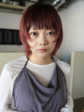 ディッセンバー 渋谷(December) レイヤーボブレッドカラーピンクレッドワイドバング