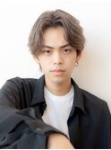 センターパートメンズバレイヤージュウルフ短髪モテ髪