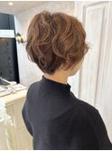 福山Caary夏オレンジベージュ無造作ショートパーマ20代30代40代