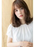 斜めバングフレンチガーリー鎖骨ミディアムZ越谷10代20代30代