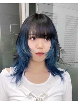 レコ 渋谷(LECO) セミディくびれウルフカット艶髪アンブレラカラーブルーカラー
