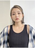 フェイスフレーミングボブインナーカラー韓国前髪無しベージュ