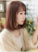 シースルーバングミルクティーピンク小顔ロブc6上尾20代30代40代