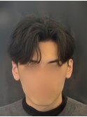 韓国へアカルマパーマワックスなしセンターパート黒髪ウルフ