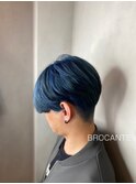 青髪 刈り上げ 韓国 wカラー ブリーチ ツーブロ マッシュ