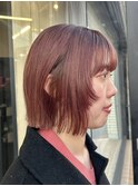ピンクベージュ／フェイスレイヤー切りっぱなしボブ【自由が丘】