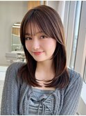 ミディアムレイヤー/シースルーバング/艶髪/透明感カラー